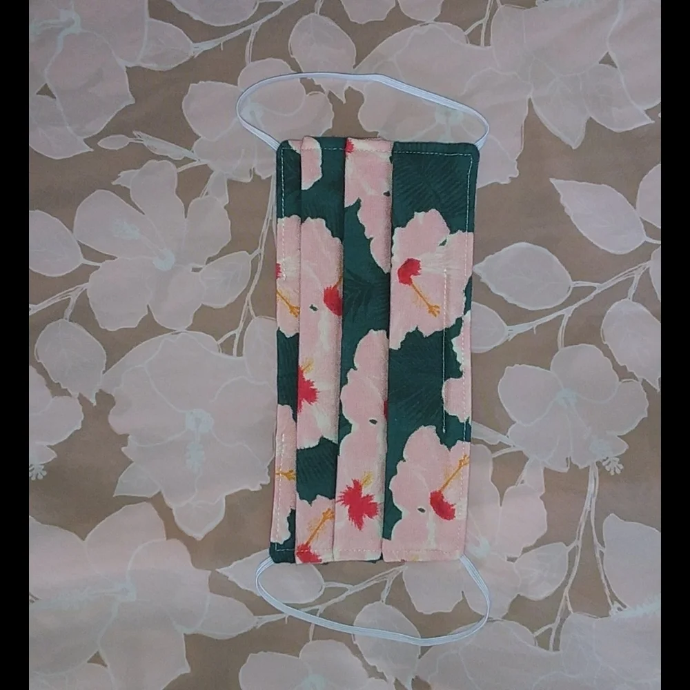 Acacia Mahalo cloth face mask fabric swimwear green pink peach hibiscus … - Picture 1 of 6